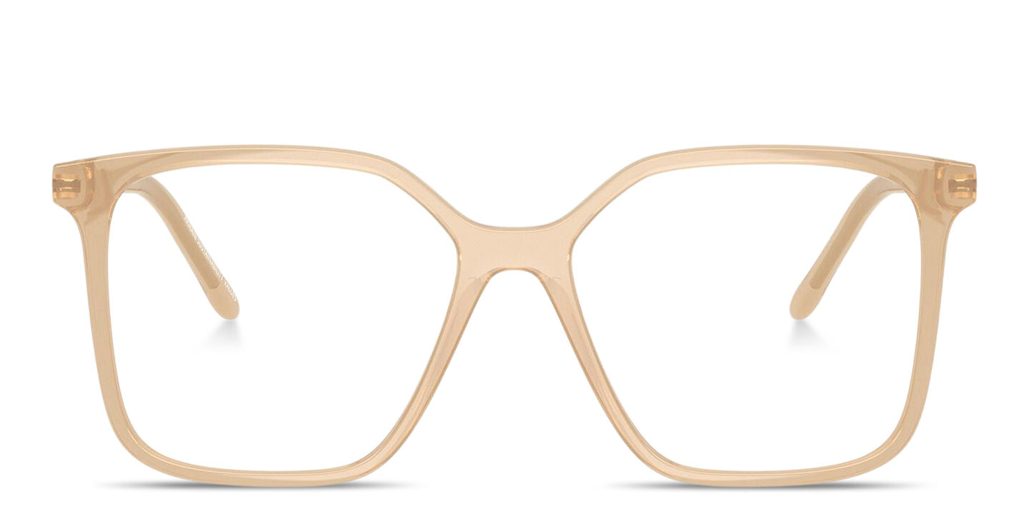 Shop Armani Exchange A|X Logo Oversized Irregular Eyeglasses in Beige online.