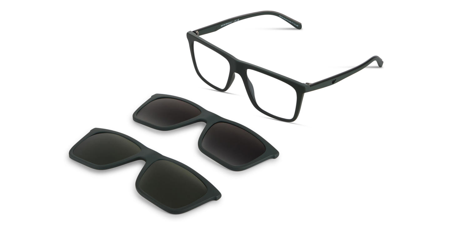 Shop Emporio Armani Clip-On Square Eyeglasses in Green online.