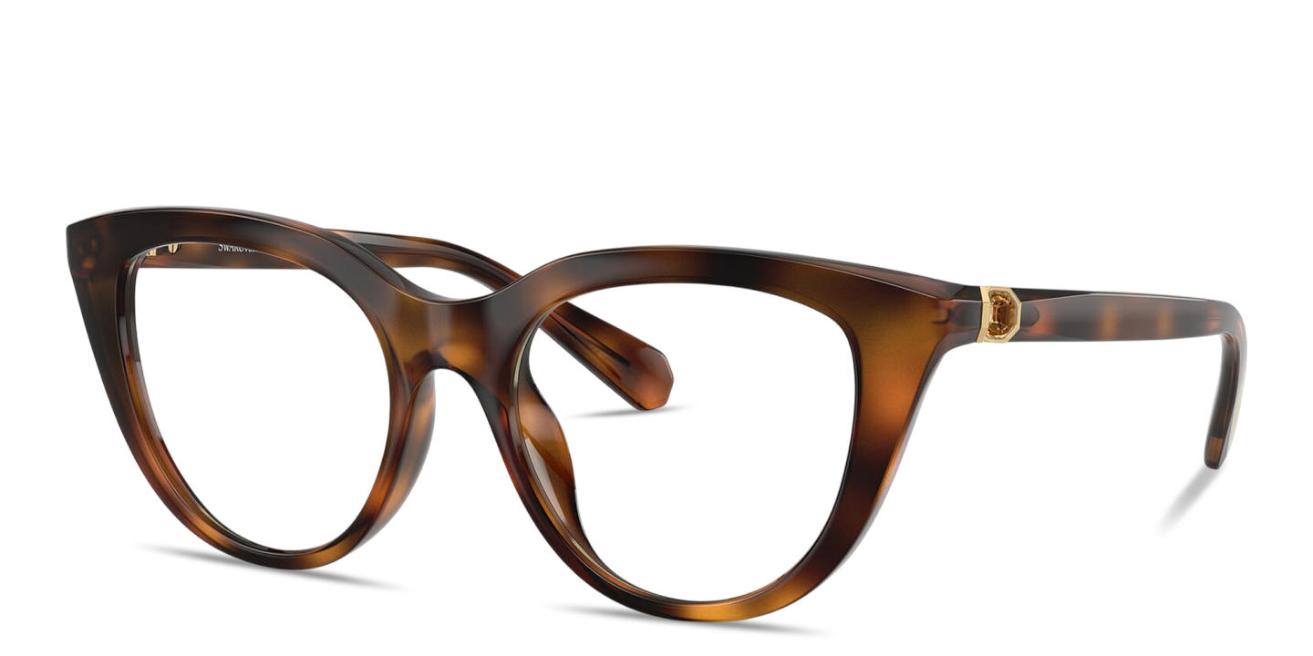 Shop Swarovski Crystal-Embellished Cat-Eye Eyeglasses in Polished Havana online.