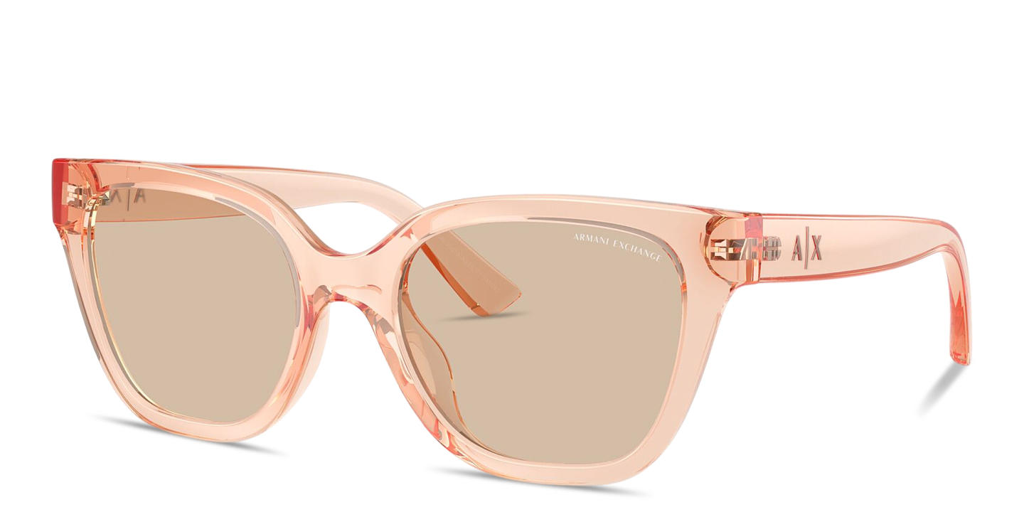 Shop Armani Exchange A|X Logo Cat-Eye Sunglasses in Transparent Peach online.