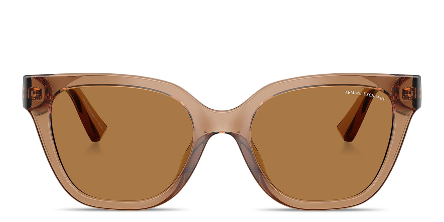 Shop Armani Exchange A|X Logo Cat-Eye Sunglasses in Transparent Brown online.