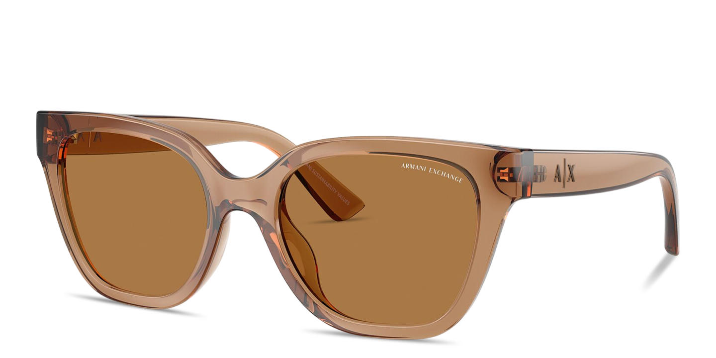 Shop Armani Exchange A|X Logo Cat-Eye Sunglasses in Transparent Brown online.