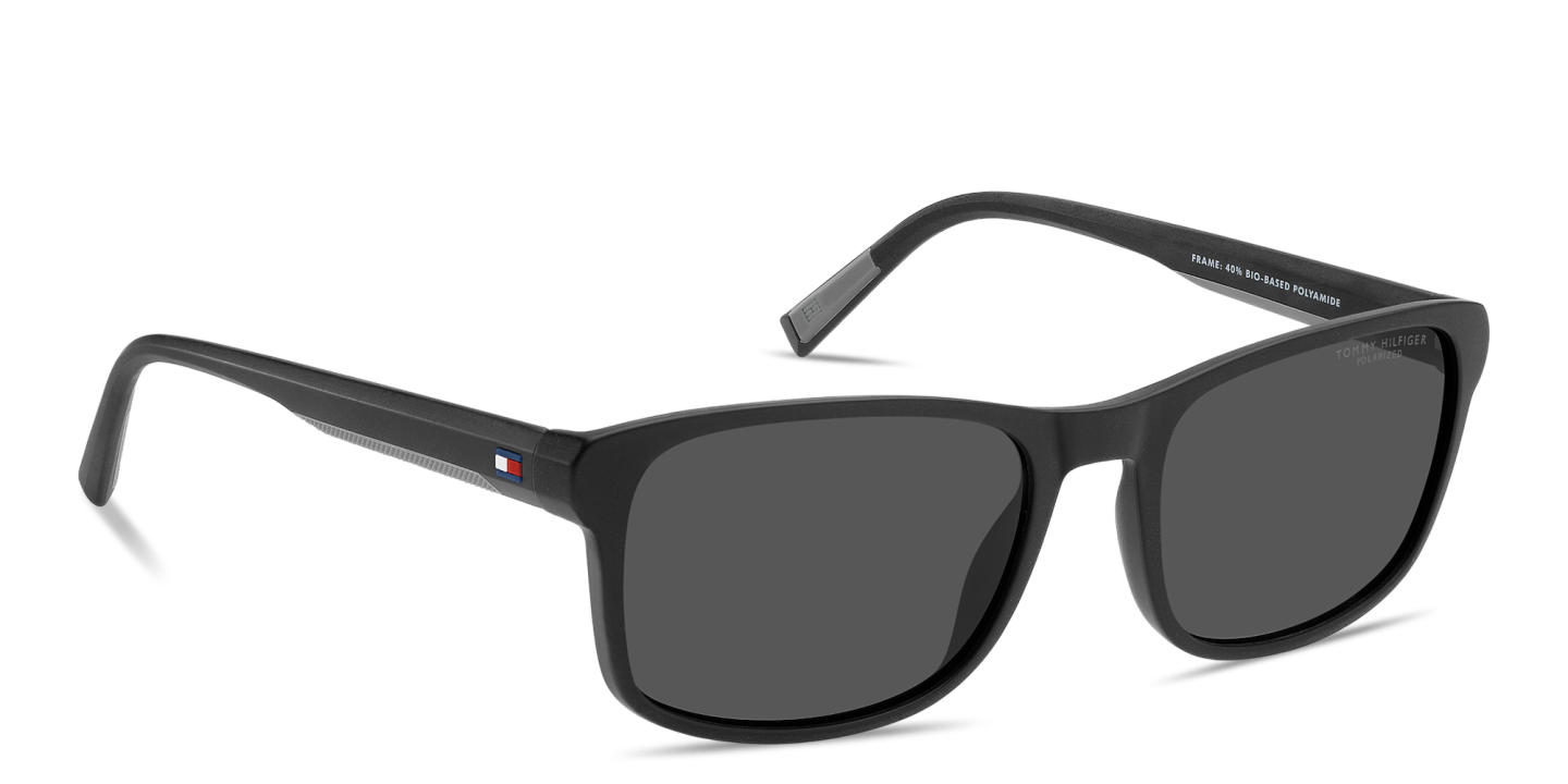 Shop Tommy Hilfiger Logo Rectangle Sunglasses in Black online.
