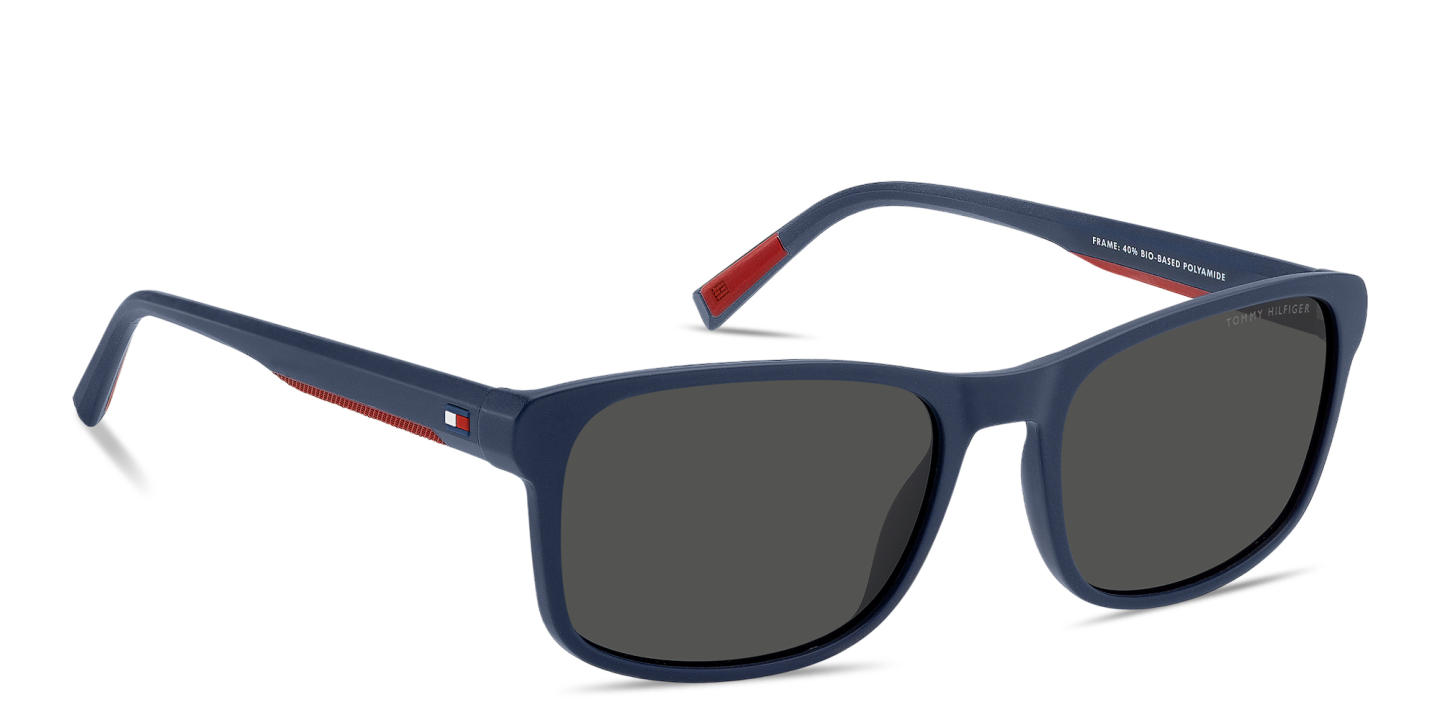 Shop Tommy Hilfiger Logo Rectangle Sunglasses in Blue online.