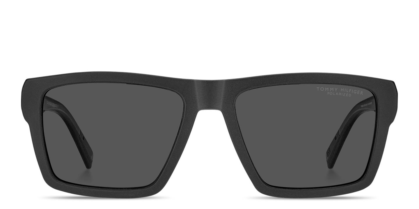 Shop Tommy Hilfiger Logo Square Sunglasses in Black online.