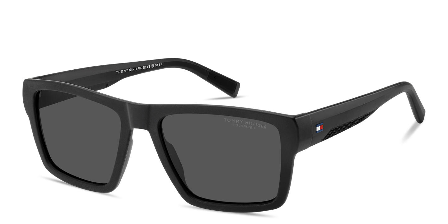 Shop Tommy Hilfiger Logo Square Sunglasses in Black online.