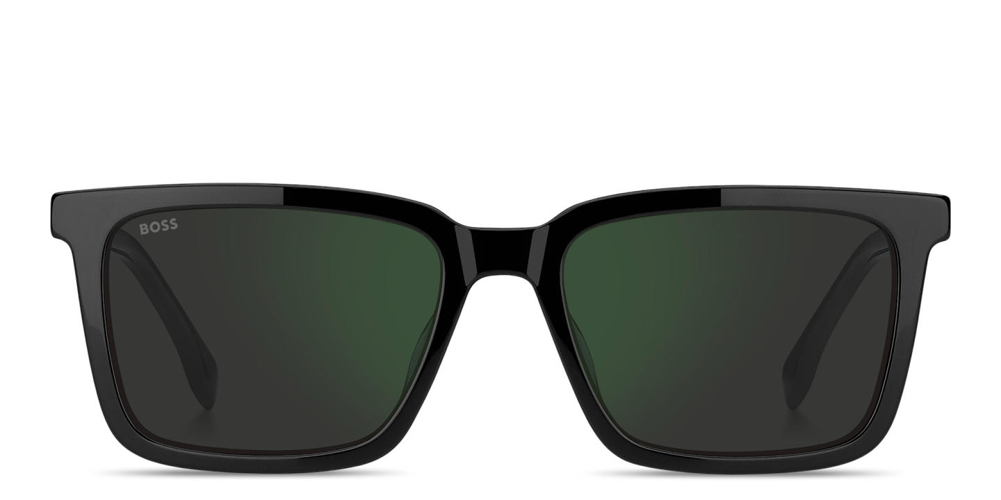 Shop Hugo Boss Logo Lettering Rectangle Sunglasses in Black online.