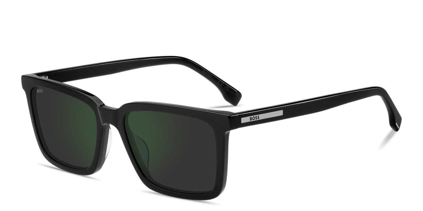 Shop Hugo Boss Logo Lettering Rectangle Sunglasses in Black online.