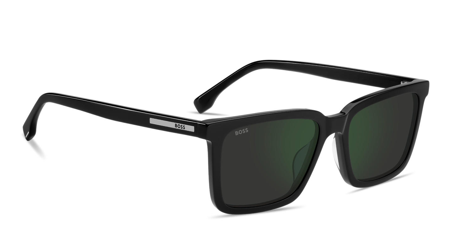 Shop Hugo Boss Logo Lettering Rectangle Sunglasses in Black online.