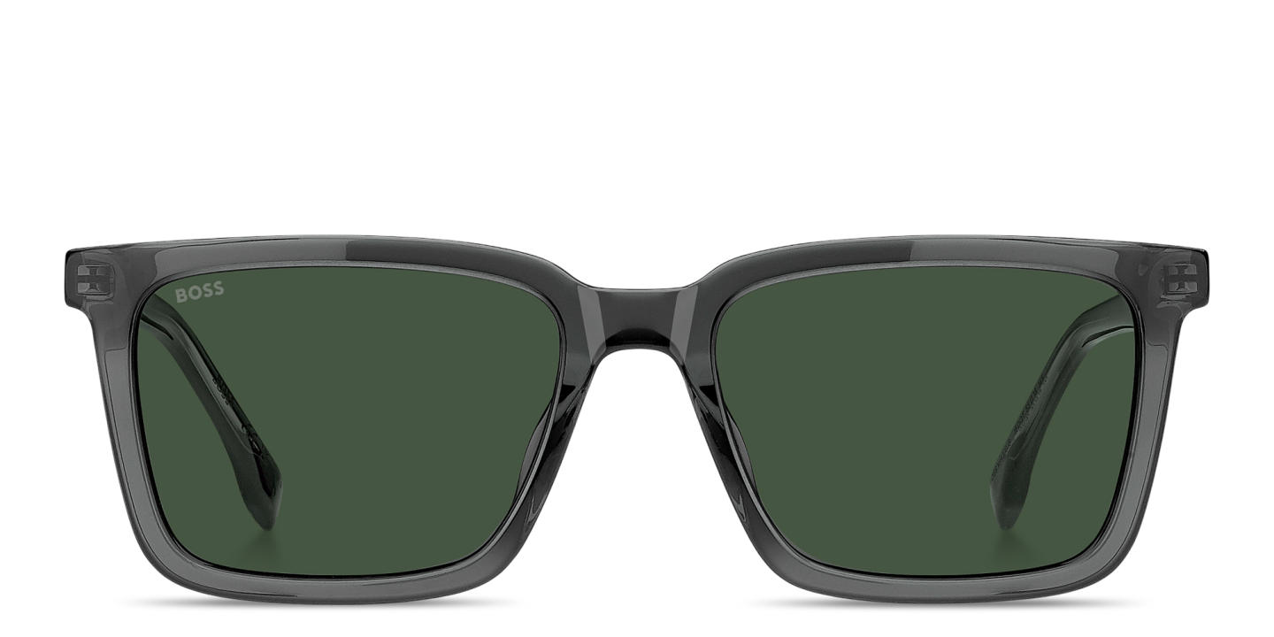 Shop Hugo Boss Logo Lettering Rectangle Sunglasses in Green online.