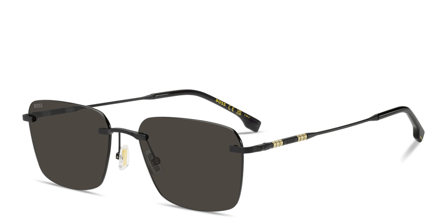 Shop Hugo Boss Logo Lettering Rimless Square Sunglasses in Matte Black online.