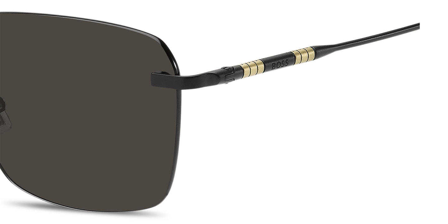Shop Hugo Boss Logo Lettering Rimless Square Sunglasses in Matte Black online.