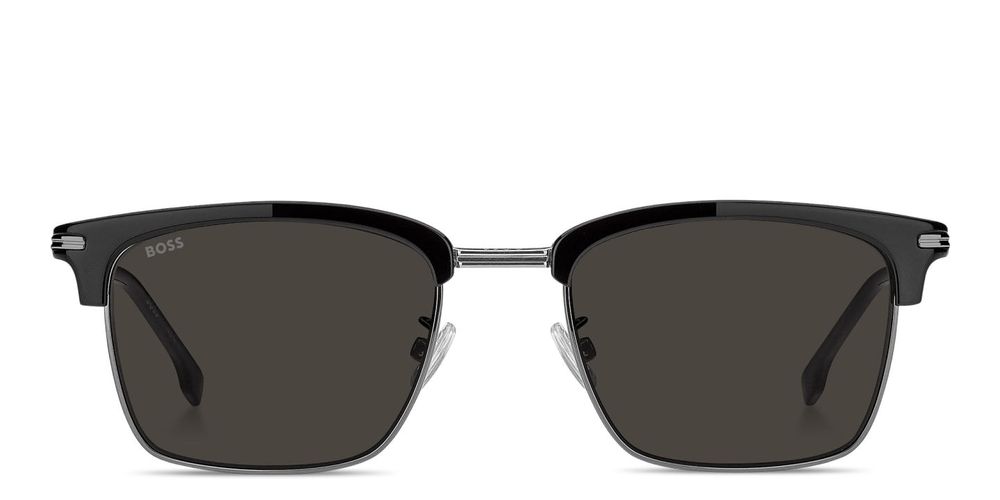 Shop Hugo Boss Logo Lettering Rectangle Sunglasses in Black Dark Ruthenium online.