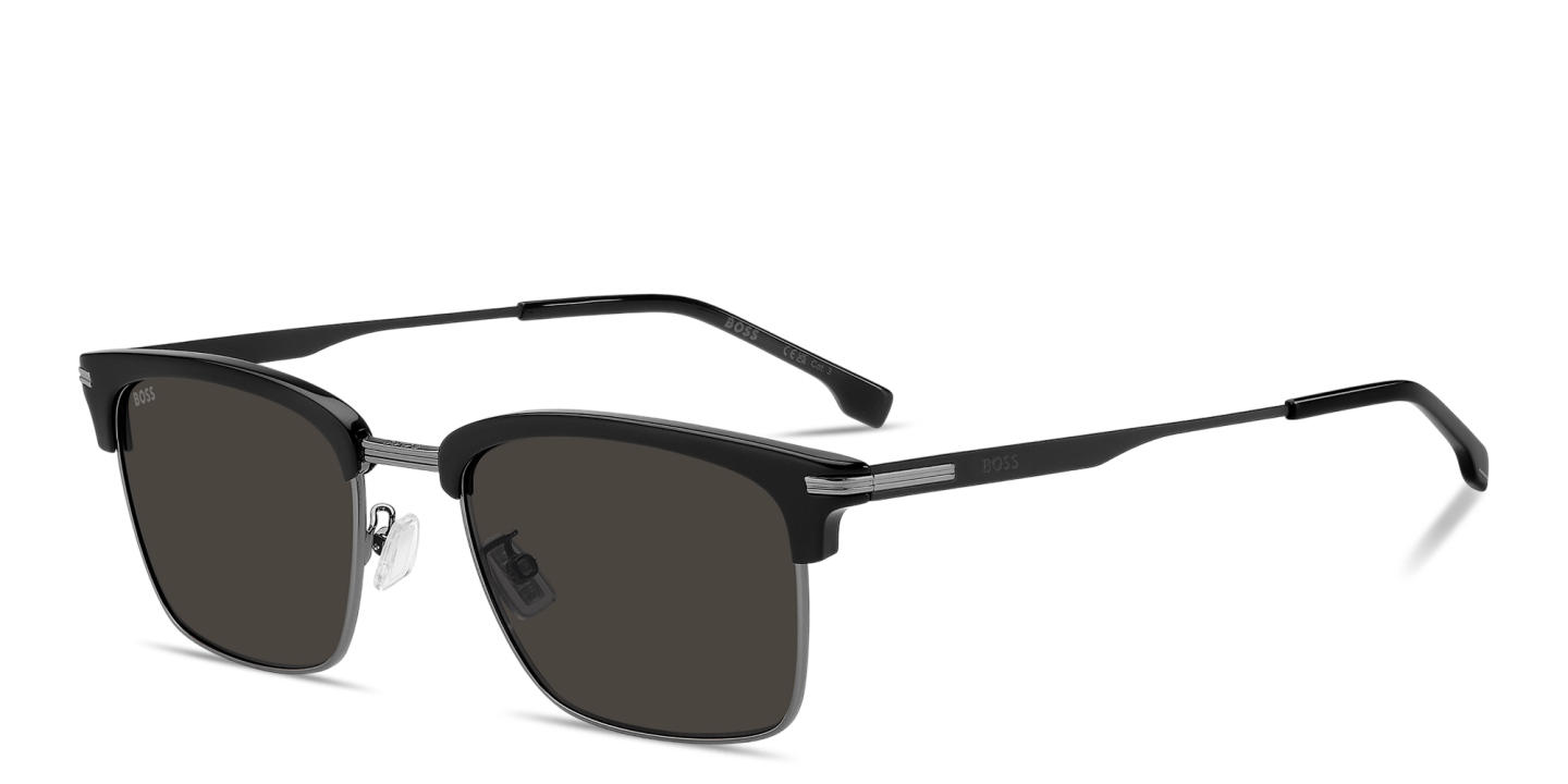 Shop Hugo Boss Logo Lettering Rectangle Sunglasses in Black Dark Ruthenium online.