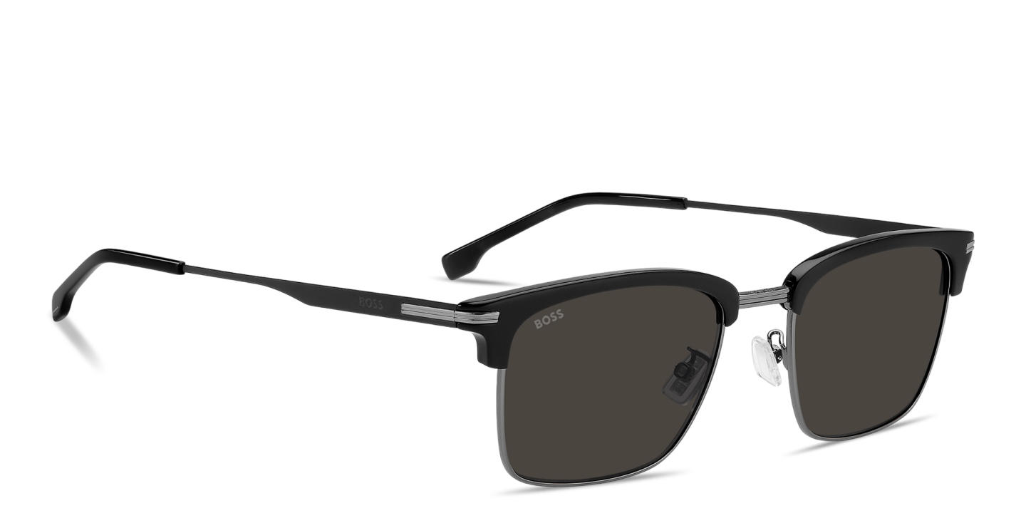 Shop Hugo Boss Logo Lettering Rectangle Sunglasses in Black Dark Ruthenium online.