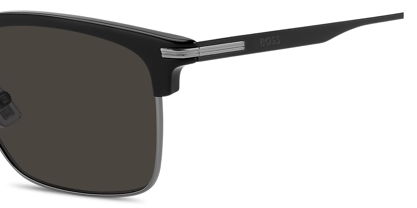Shop Hugo Boss Logo Lettering Rectangle Sunglasses in Black Dark Ruthenium online.