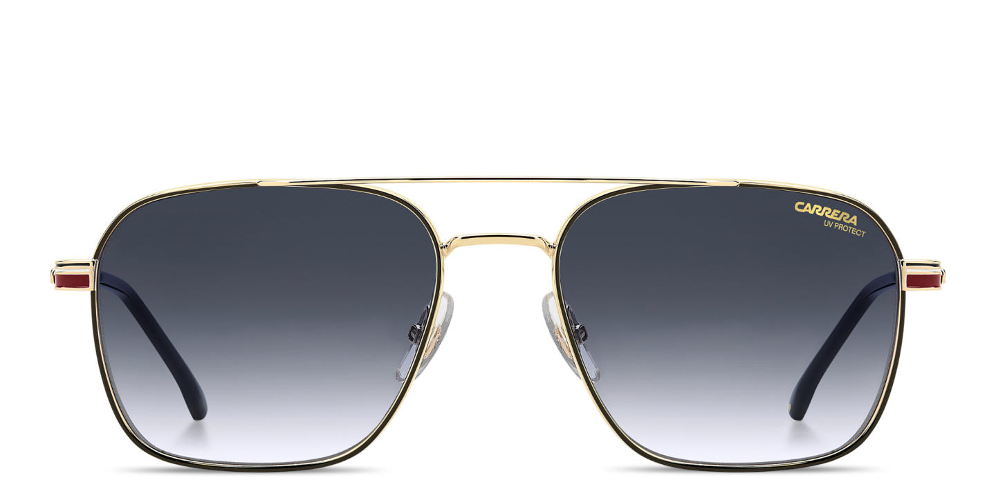 Shop Carrera Engraved Logo Square Sunglasses in Gold Striped Red online.