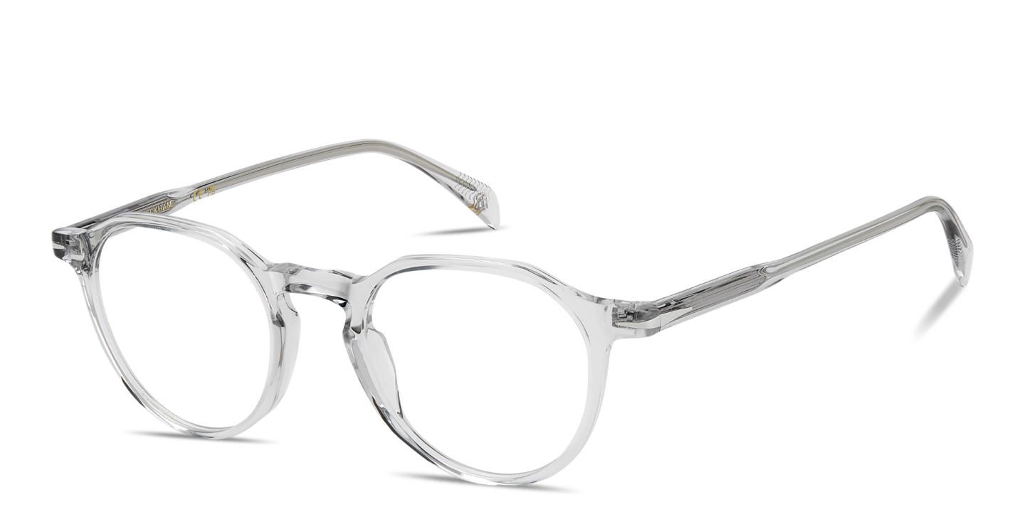 Shop DAVID BECKHAM Talisman Panthos Eyeglasses in Transparent Grey online.