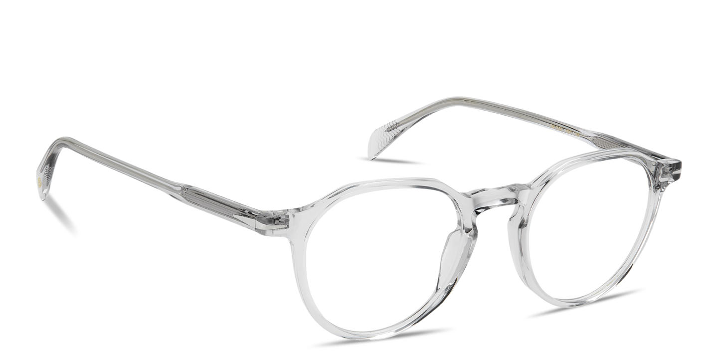 Shop DAVID BECKHAM Talisman Panthos Eyeglasses in Transparent Grey online.