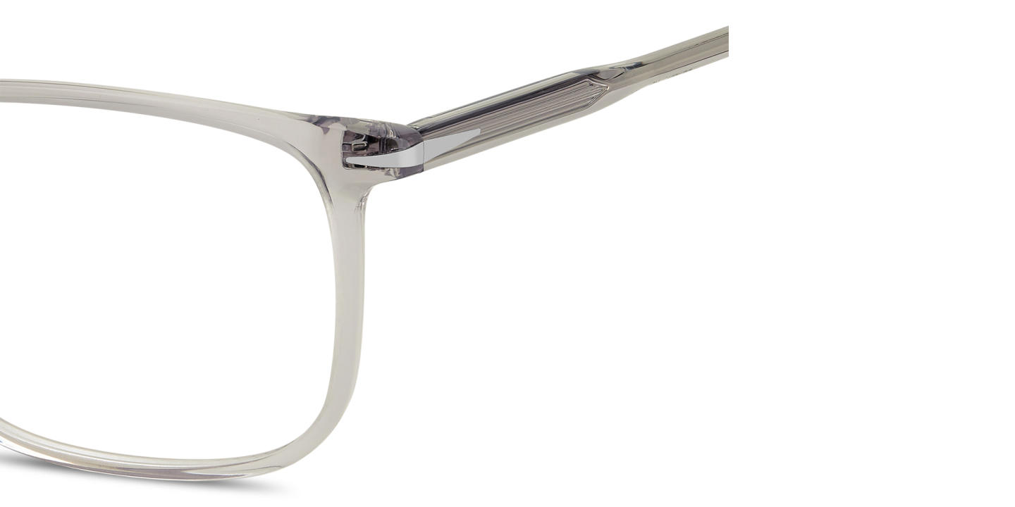 Shop DAVID BECKHAM Talisman Wide Rectangle Eyeglasses in Transparent Grey online.