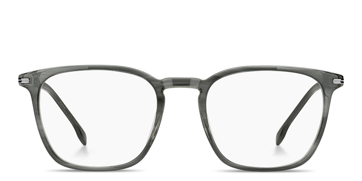 Shop Hugo Boss Engraved Logo Square Eyeglasses in Striped Grey online.