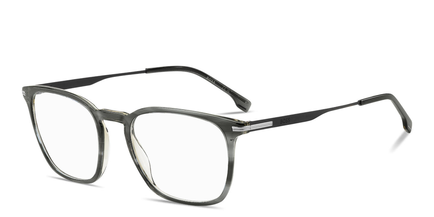 Shop Hugo Boss Engraved Logo Square Eyeglasses in Striped Grey online.