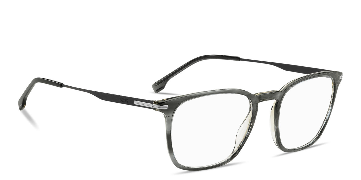 Shop Hugo Boss Engraved Logo Square Eyeglasses in Striped Grey online.