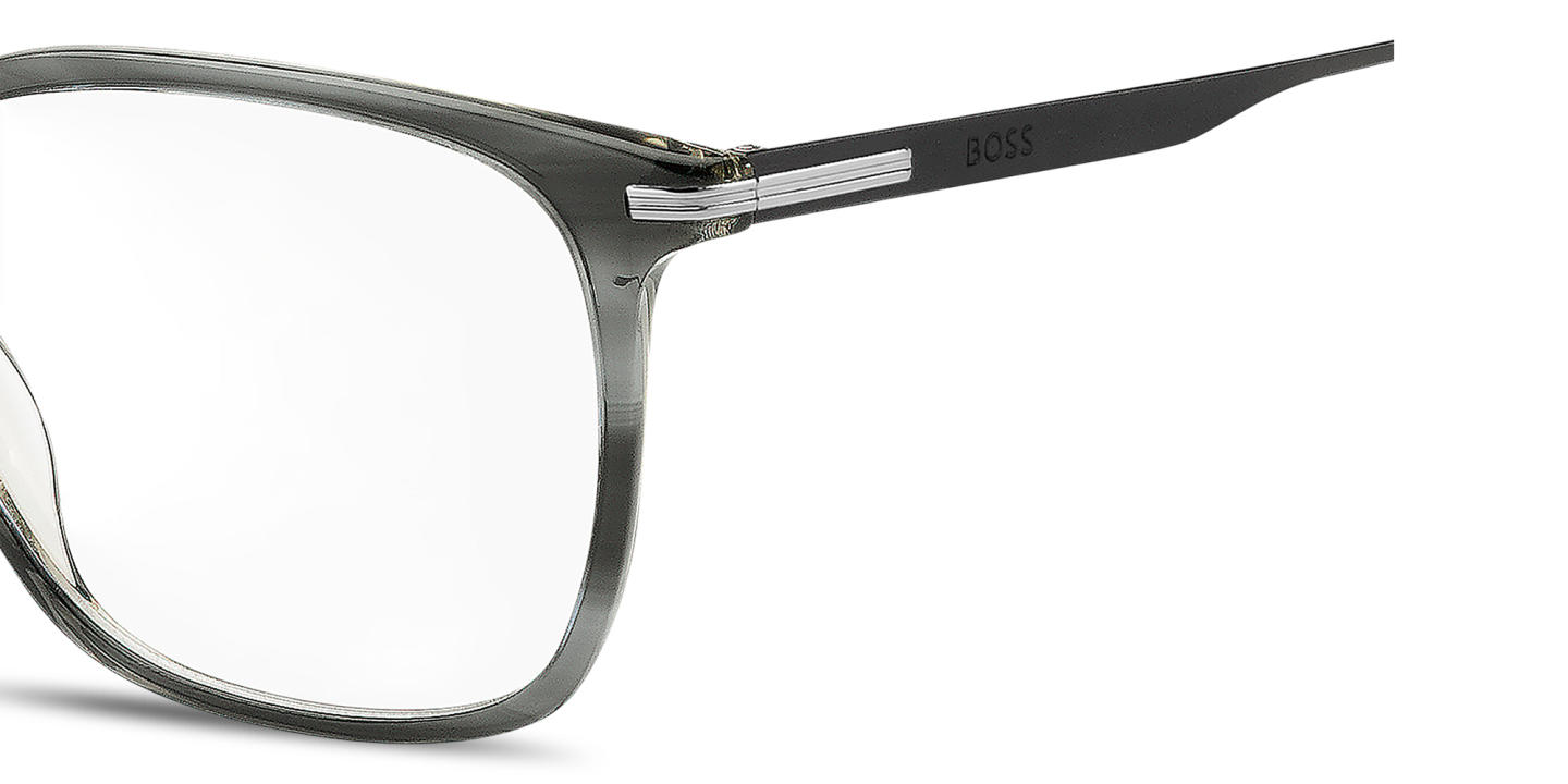 Shop Hugo Boss Engraved Logo Square Eyeglasses in Striped Grey online.