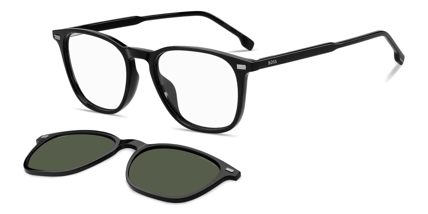 Shop Hugo Boss Clip-On Square Eyeglasses in Black online.