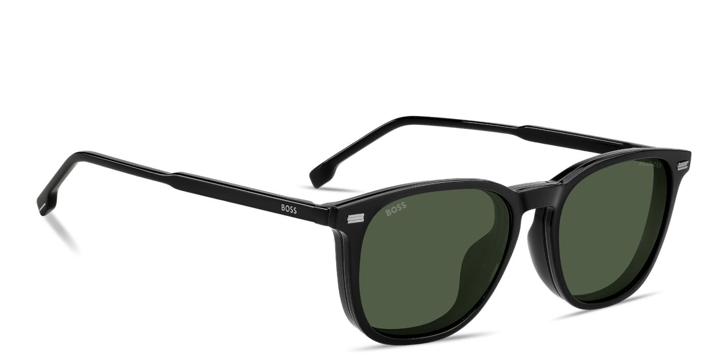 Shop Hugo Boss Clip-On Square Eyeglasses in Black online.