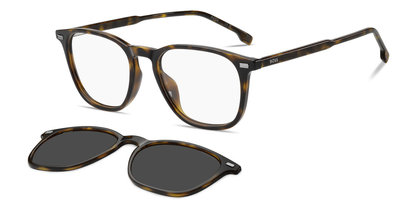 Shop Hugo Boss Clip-On Square Eyeglasses in Havana online.