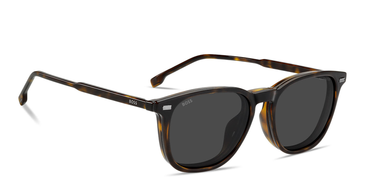 Shop Hugo Boss Clip-On Square Eyeglasses in Havana online.