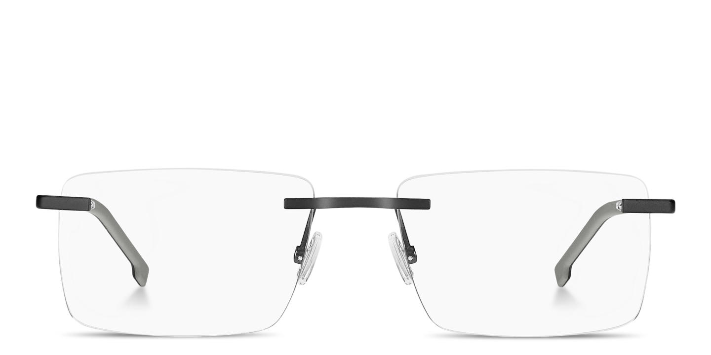 Shop Hugo Boss Logo Signature Wide Rimless Rectangle Eyeglasses in Matte Black online.