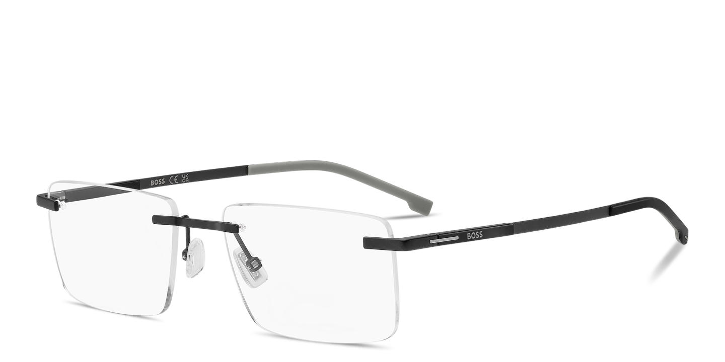 Shop Hugo Boss Logo Signature Wide Rimless Rectangle Eyeglasses in Matte Black online.