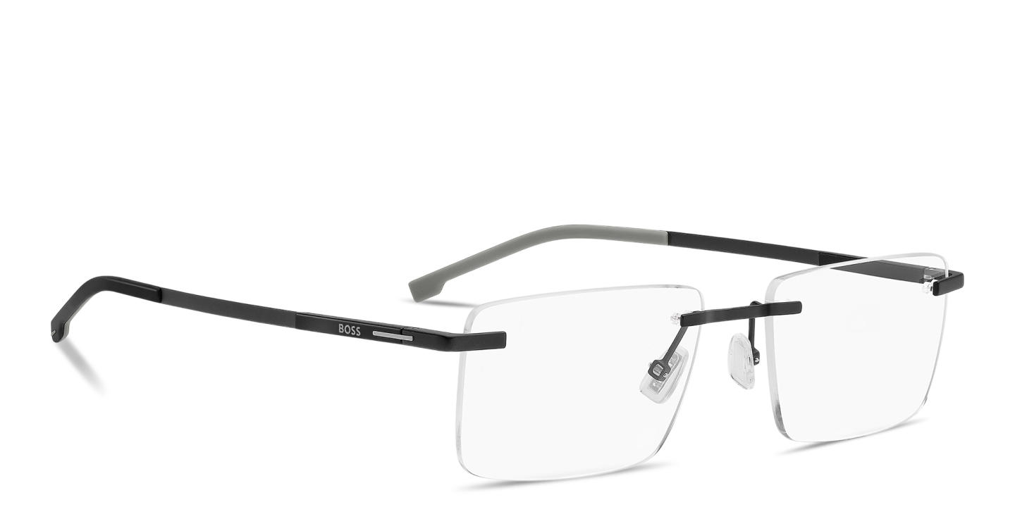 Shop Hugo Boss Logo Signature Wide Rimless Rectangle Eyeglasses in Matte Black online.