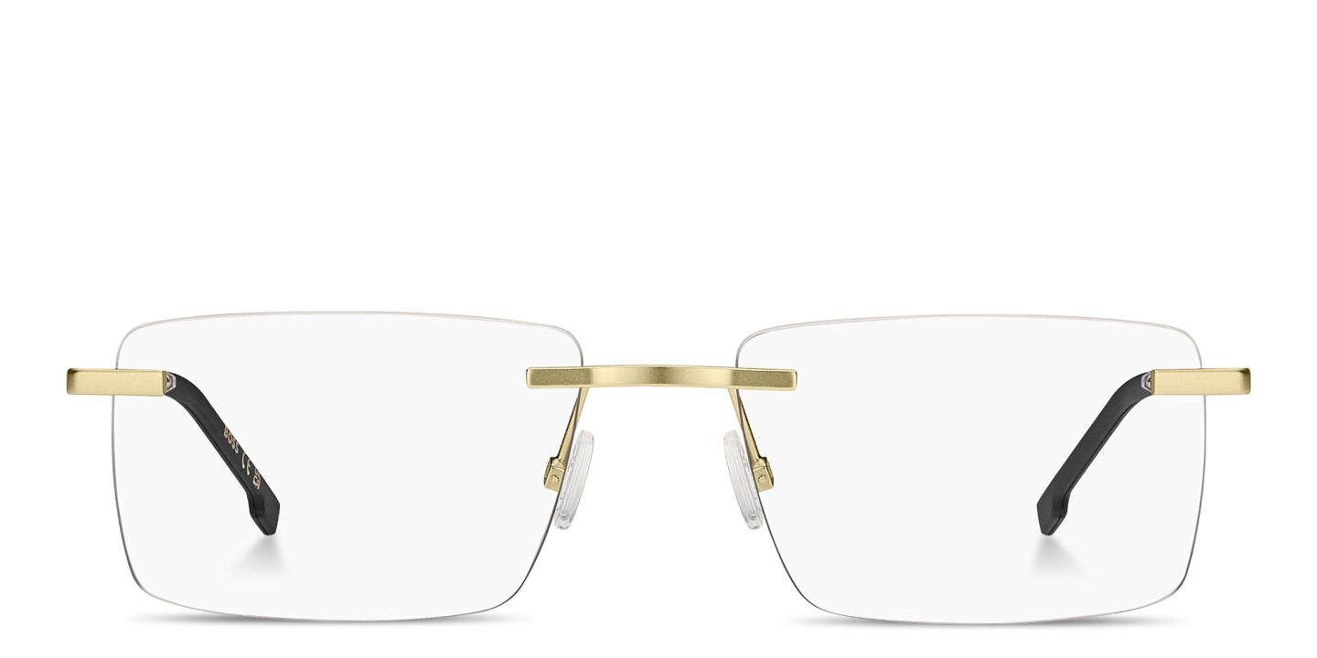Shop Hugo Boss Logo Signature Wide Rimless Rectangle Eyeglasses in Matte Gold online.