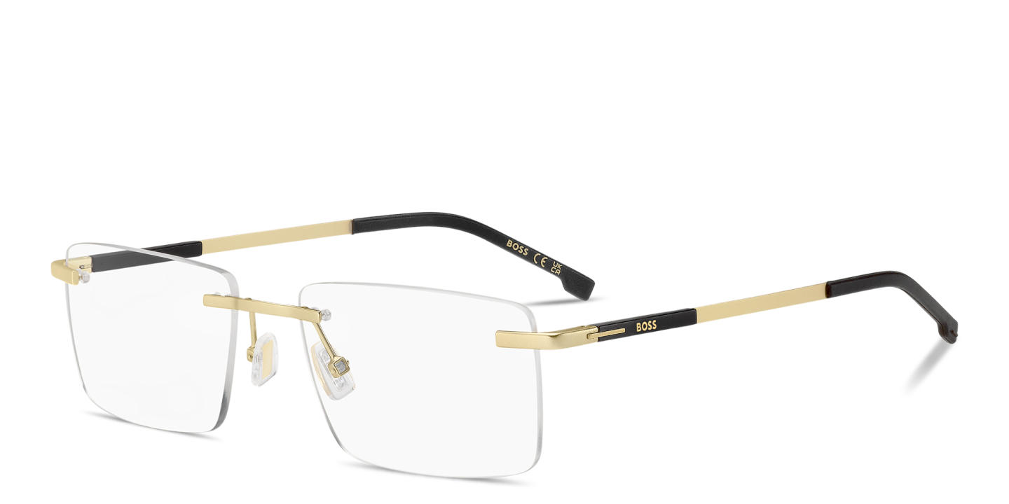Shop Hugo Boss Logo Signature Wide Rimless Rectangle Eyeglasses in Matte Gold online.