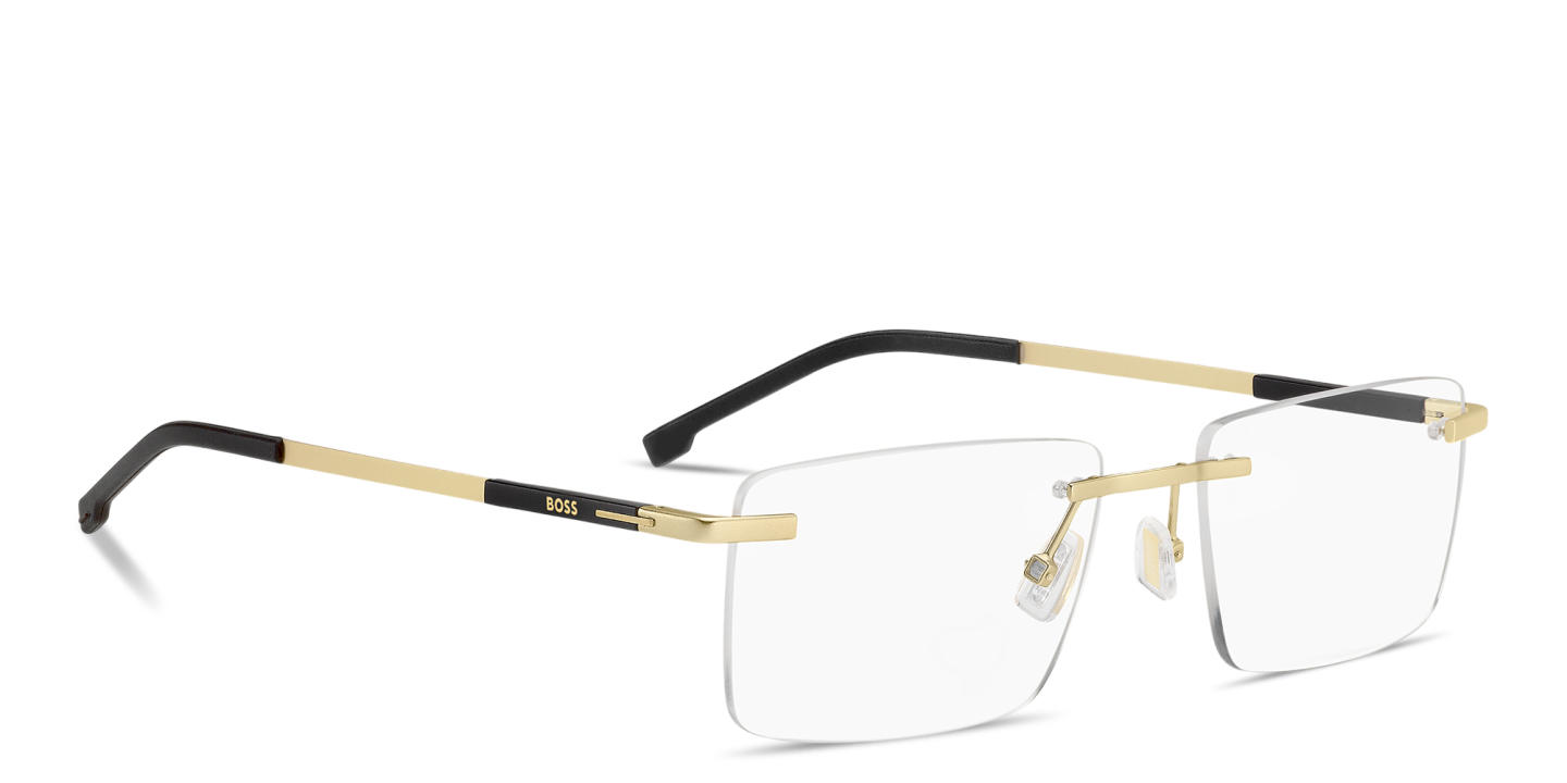 Shop Hugo Boss Logo Signature Wide Rimless Rectangle Eyeglasses in Matte Gold online.