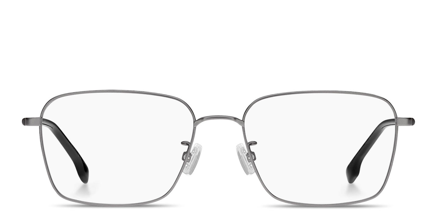 Shop Hugo Boss Engraved Logo Wide Rectangle Eyeglasses in Dark Ruthenium online.