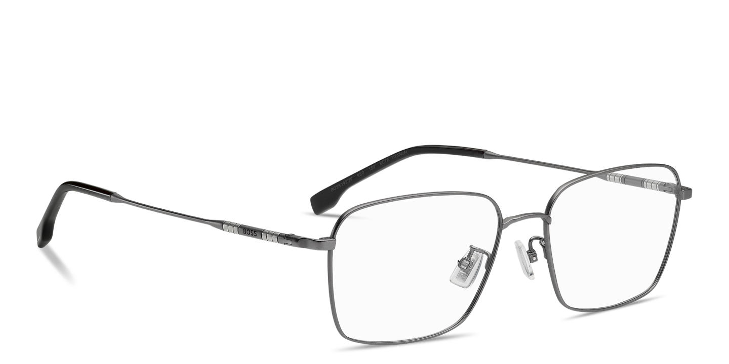 Shop Hugo Boss Engraved Logo Wide Rectangle Eyeglasses in Dark Ruthenium online.