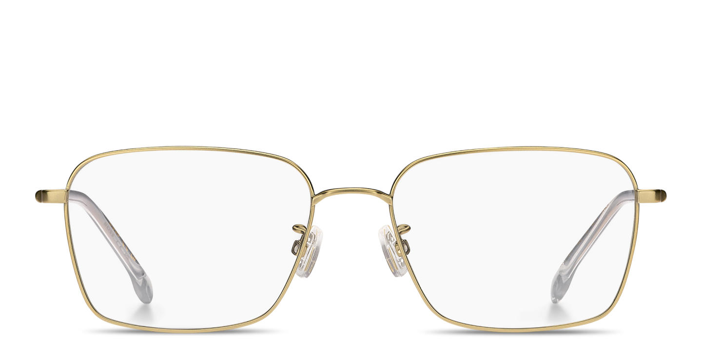 Shop Hugo Boss Engraved Logo Wide Rectangle Eyeglasses in Matte Gold online.