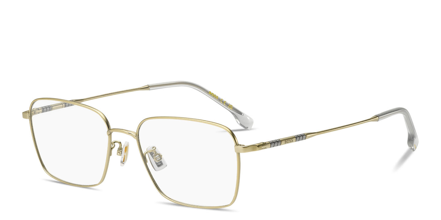 Shop Hugo Boss Engraved Logo Wide Rectangle Eyeglasses in Matte Gold online.