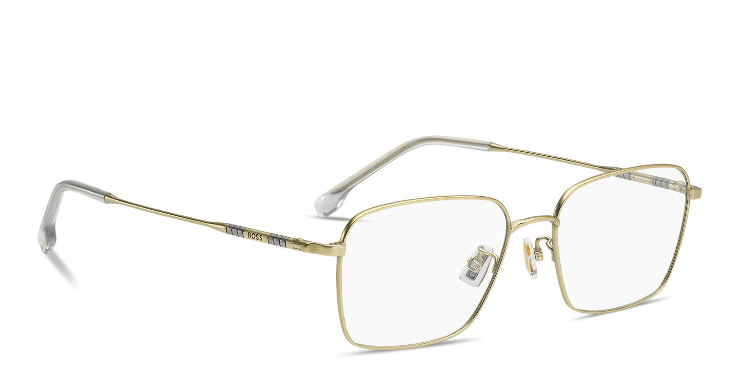 Shop Hugo Boss Engraved Logo Wide Rectangle Eyeglasses in Matte Gold online.