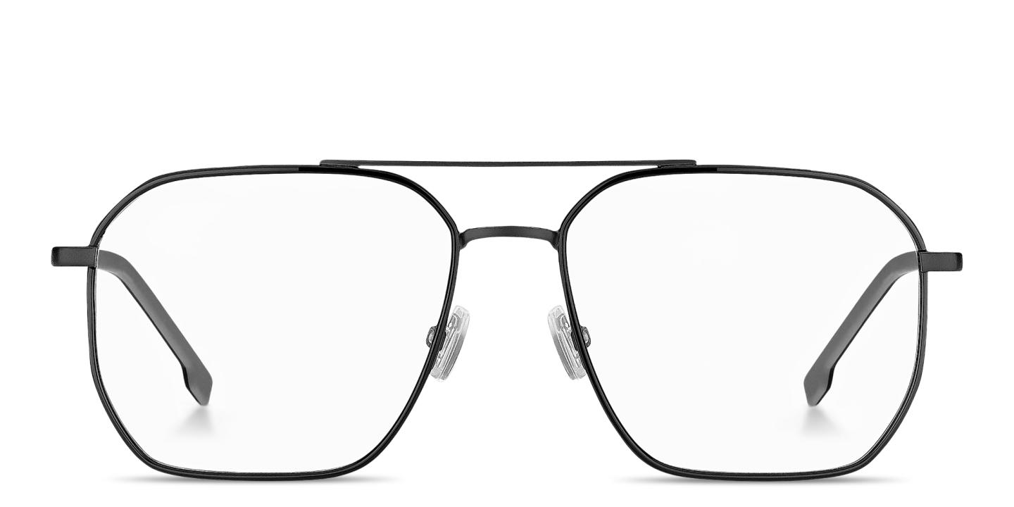 Shop Hugo Boss Logo Lettering Wide Square Eyeglasses in Matte Black online.