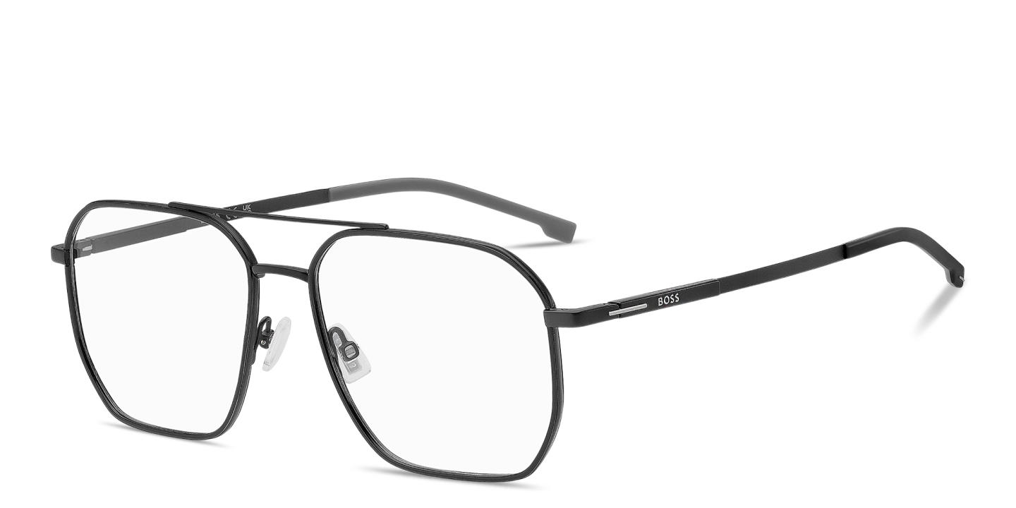 Shop Hugo Boss Logo Lettering Wide Square Eyeglasses in Matte Black online.