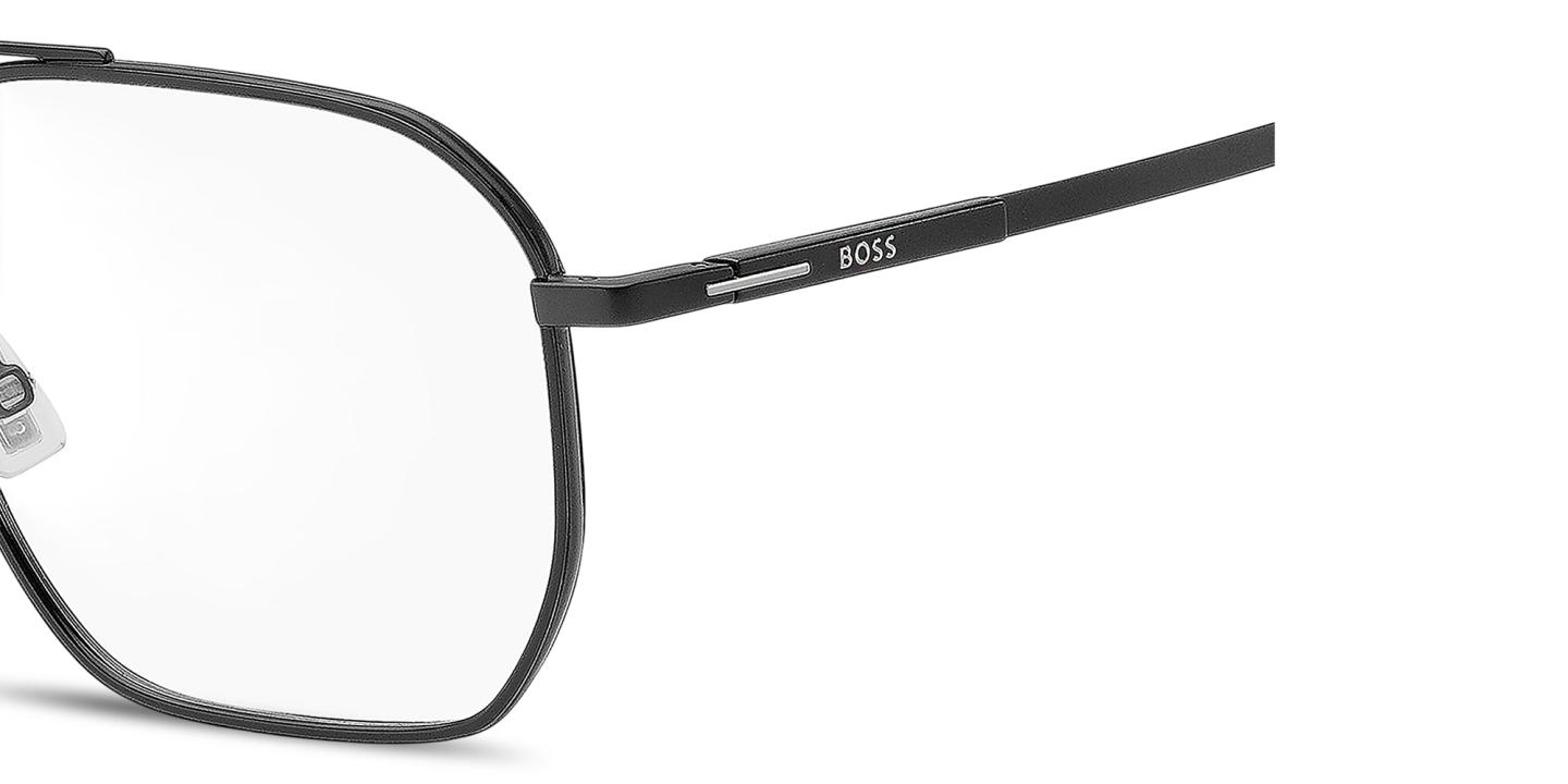 Shop Hugo Boss Logo Lettering Wide Square Eyeglasses in Matte Black online.