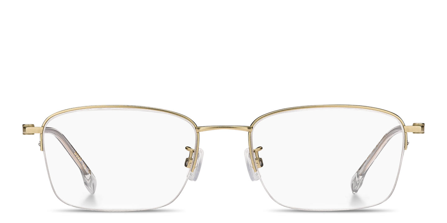 Shop Hugo Boss Engraved Logo Half-Rim Rectangle Eyeglasses in Matte Gold online.
