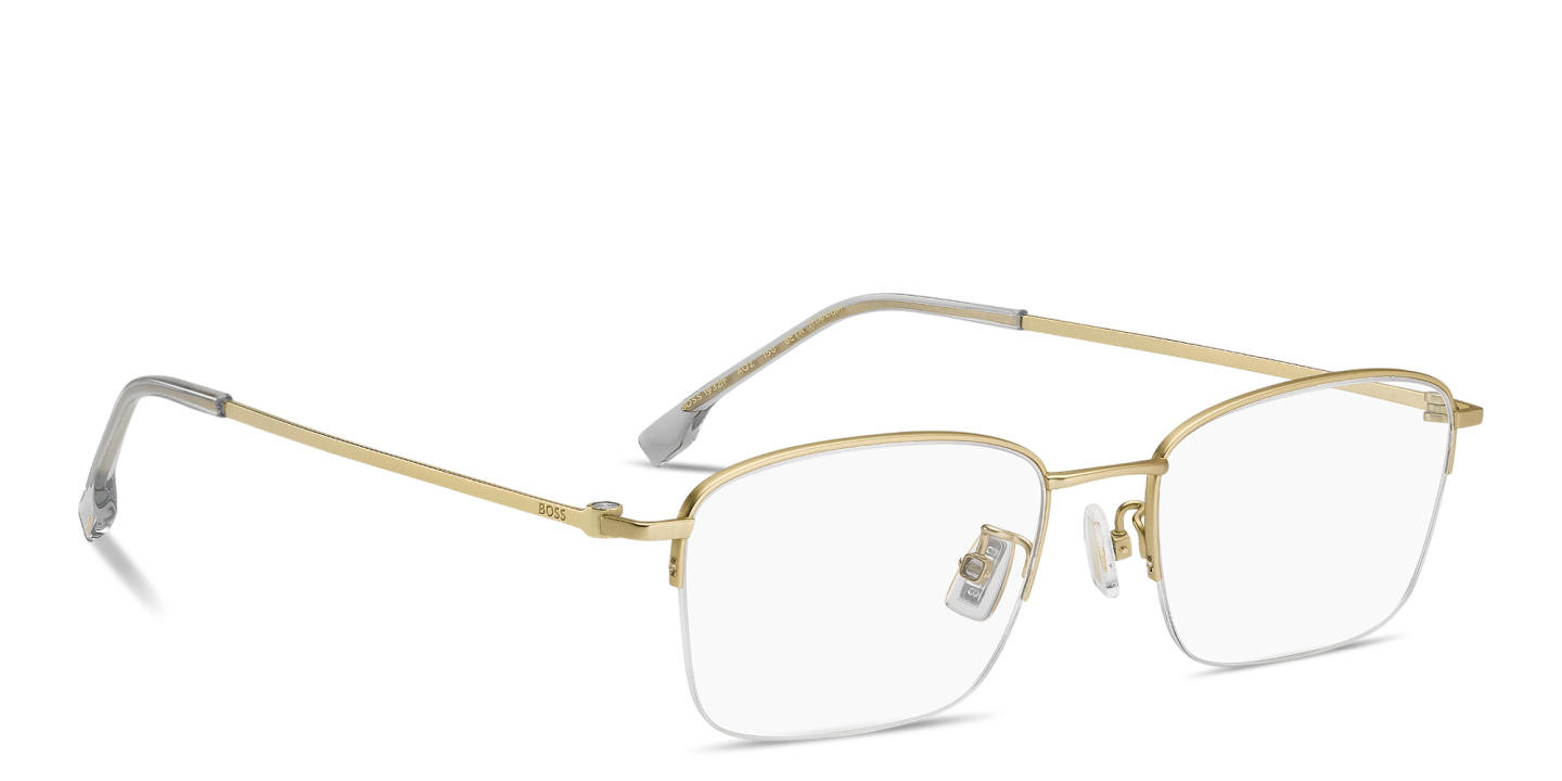 Shop Hugo Boss Engraved Logo Half-Rim Rectangle Eyeglasses in Matte Gold online.