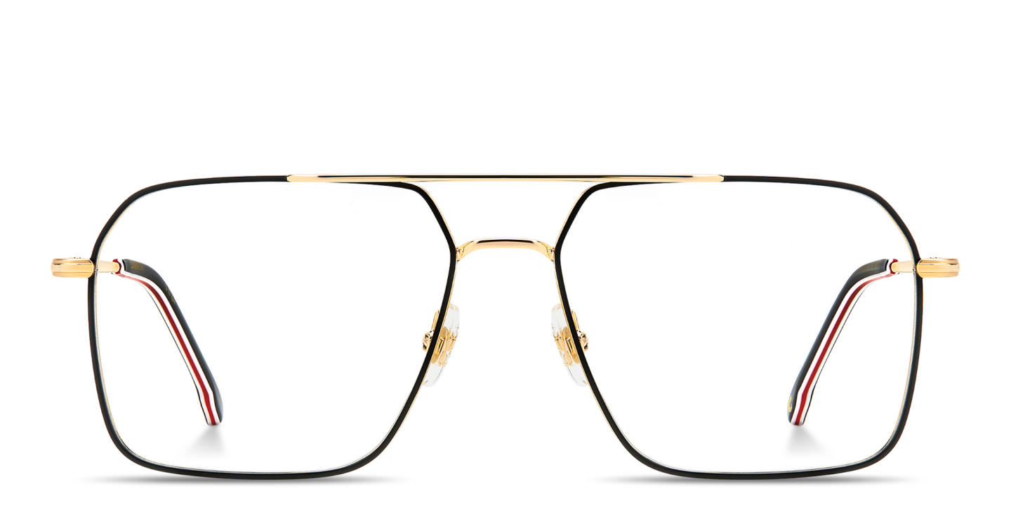 Shop Carrera Engraved Logo Wide Aviator Eyeglasses in Gold Black online.