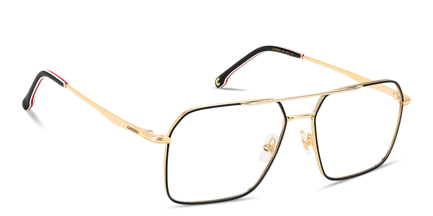 Shop Carrera Engraved Logo Wide Aviator Eyeglasses in Gold Black online.
